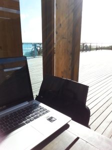 View from the beach side cafe while working on my laptop.